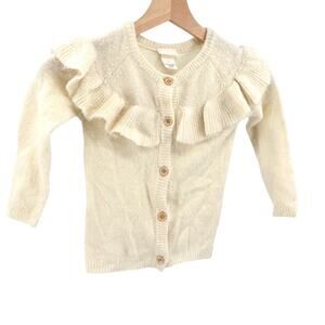 Laura Ashley Girls Ivory Ruffle Collar Button Cardigan Sweater